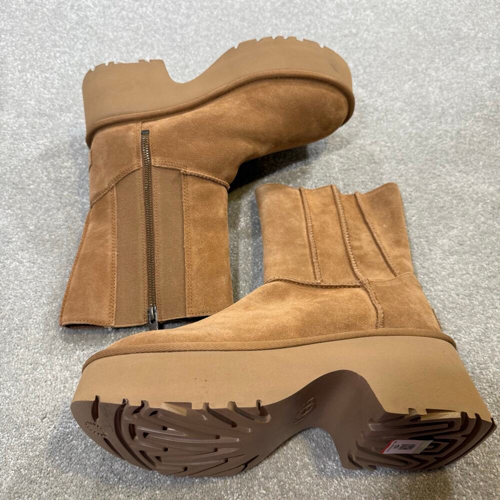 UGG NWOT Classic Twin Seam New Heights Boots Platform Suede Chestnut Womens‎ 10 - Picture 4 of 15